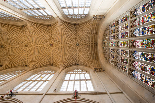 o cofre de fã da abadia de bath, bath, inglaterra - fan vaulting - fotografias e filmes do acervo