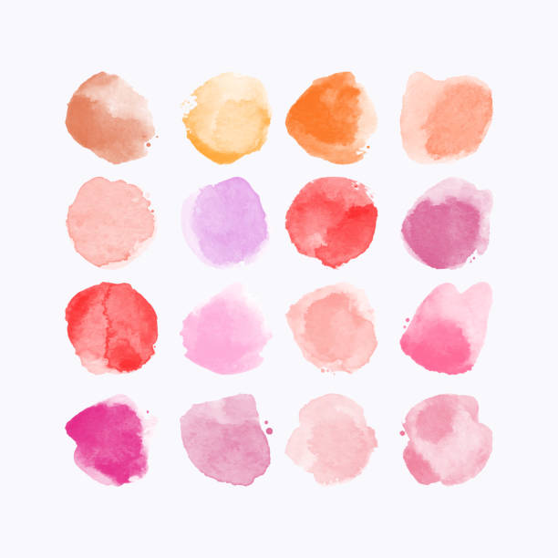 ilustrações de stock, clip art, desenhos animados e ícones de set of colorful watercolor hand painted round shapes, stains, circles, blobs isolated on white. illustration for artistic design - paint watercolor painting circle splashing