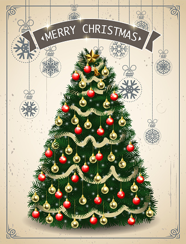 drawing of vector retro style Christmas tree.This file was recorded with adobe illustrator cs4 transparent.EPS10 format.