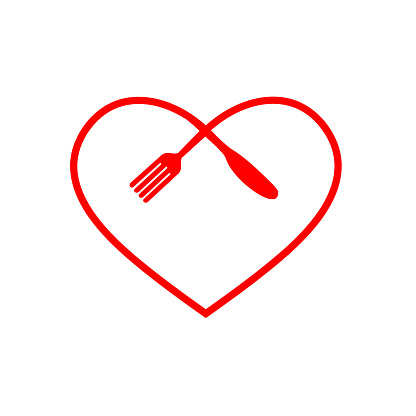 Vector flat illustration icon. Isolated on white background. Knife and fork food love plate concept