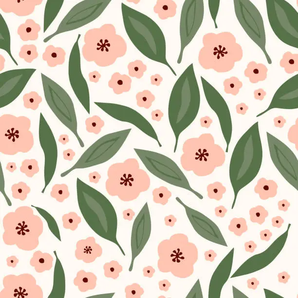 Vector illustration of Seamless floral pattern with leaves