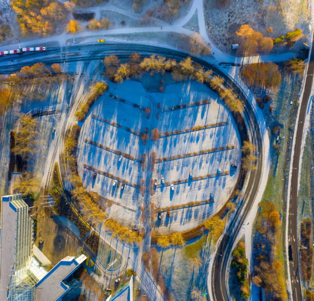 istock Top view of winter car parking 1072076516