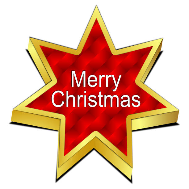 decorative red star button merry christmas – 3d illustration