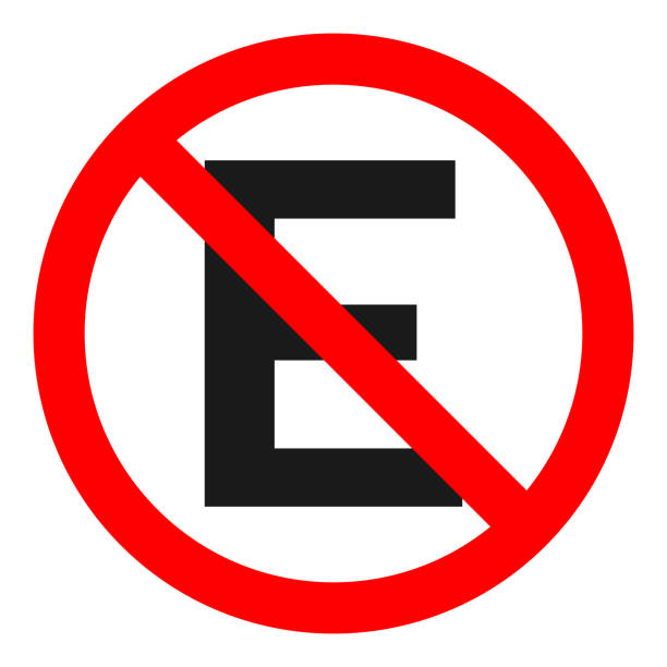 PROIBIDO ESTACIONAR sign. Letter E in red crossed out circle. Vector PROIBIDO ESTACIONAR sign. Letter E in red crossed out circle. Vector. parking stock illustrations