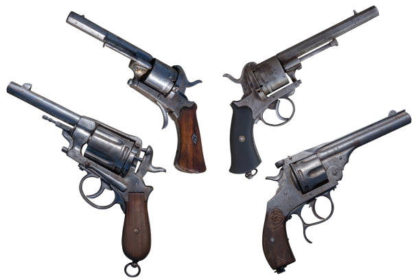 istock Ancient revolvers. Four old weapon isolated. 1072081122