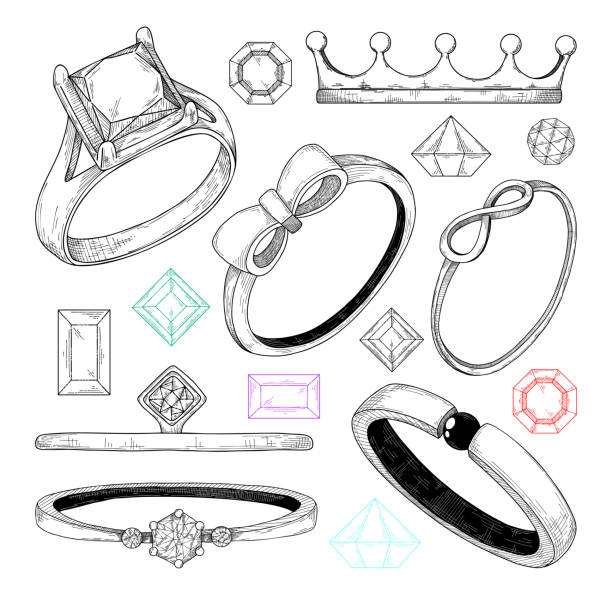 istock Hand drawn a set of different jewelry rings. Vector illustration of a sketch style. 1072089530