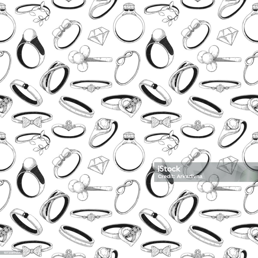 Vector Ring Pattern Seamless Pattern With Different Jewelry Rings Vector Stock Illustration ...