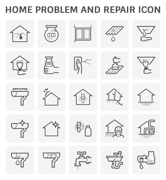 home-problem-symbol - faucet water drop house stock-grafiken, -clipart, -cartoons und -symbole