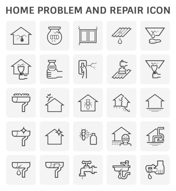 home problem icon Home problem and repair service icon set design. ceiling illustrations stock illustrations
