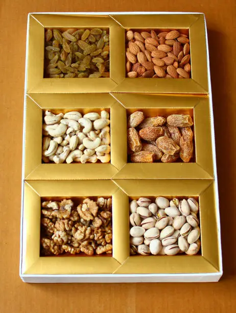 Assorted dry fruits in a gift box without cover