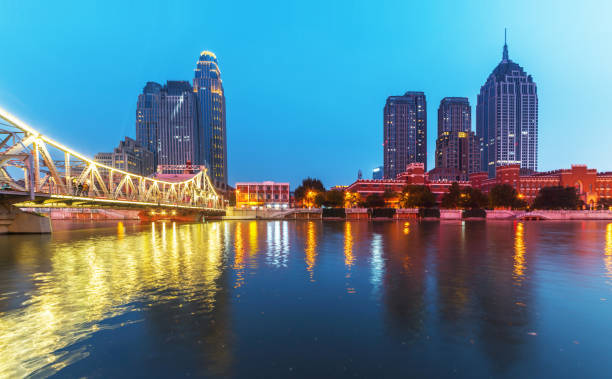 Jiefang Bridge and Urban Architecture in Tianjin, China Jiefang Bridge and Urban Architecture in Tianjin, China grand canal china stock pictures, royalty-free photos & images