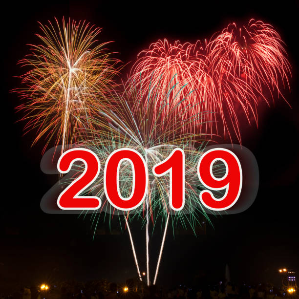 istock Happy New Year 2019 with colorful fireworks background. 1072110748