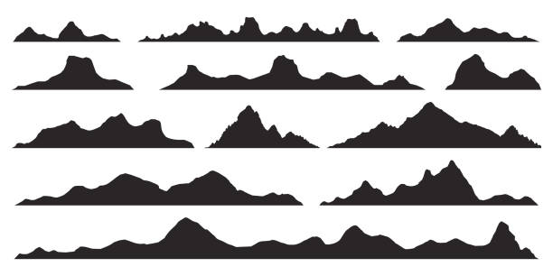 Mountains silhouettes. Vector. Mountains silhouettes on the white background. Wide semi-detailed panoramic silhouettes of highlands, mountains and rocky landscapes. Isolated Row of Mountains in Vector Illustration. mantiqueira mountains stock illustrations