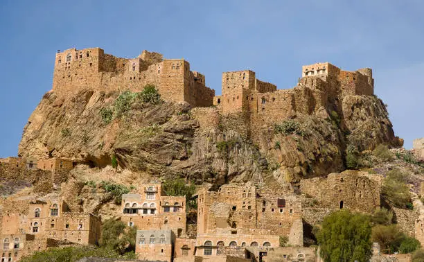 An ancient village in the Haraz Mountains of Yemen, originally designed for easy defense against the Ottomans