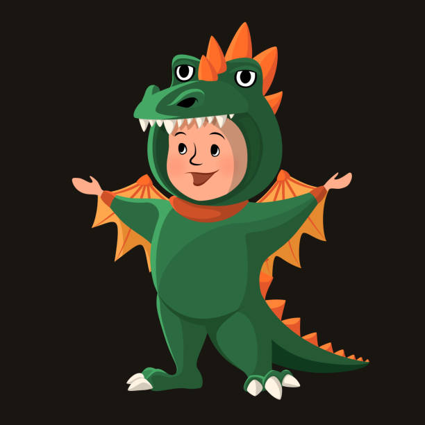 istock Little boy with dragon costume. Halloween cartoon 1072115834