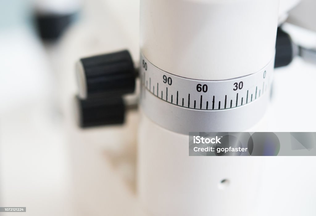 a scale number part of slit lamp, Biomicroscope a scale number part of slit lamp, Biomicroscope, This is an Ophthalmic equipment for eye diagnosis. Binoculars Stock Photo