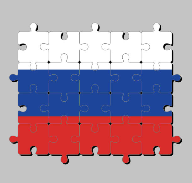 istock Jigsaw puzzle of Russia flag in a tricolor flag consisting of three equal horizontal fields: white  blue and red. 1072124986