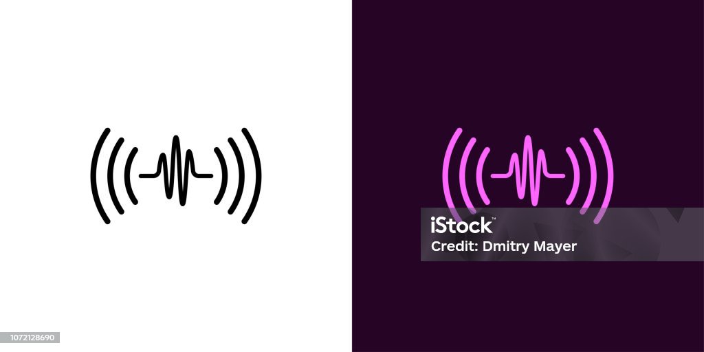 Sound wave illustration. Voice sound assistant Sound wave illustration. Vector icon of Voice sound assistant with acoustic waves in outline style. Black and color version Icon Symbol stock vector