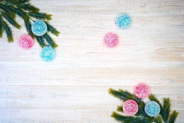 istock Christmas decorations on wooden background. 1072128862