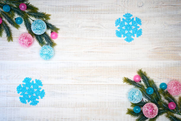 istock Christmas decorations on wooden background. 1072129012