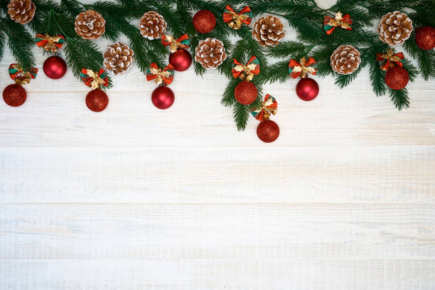 istock Christmas decorations on wooden background. 1072129156