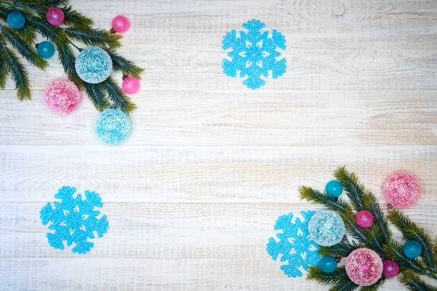 istock Christmas decorations on wooden background. 1072129488