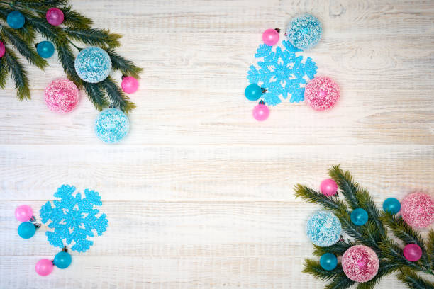 istock Christmas decorations on wooden background. 1072129902