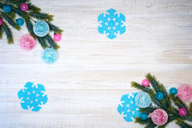 istock Christmas decorations on wooden background. 1072129948