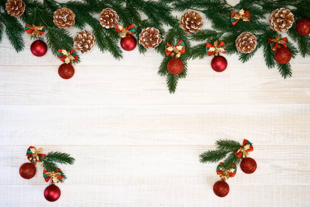 istock Christmas decorations on wooden background. 1072131882
