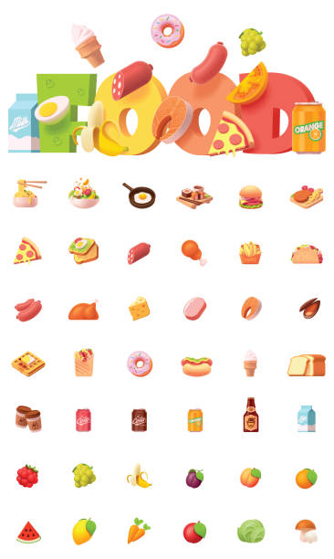 illustrations, cliparts, dessins animés et icônes de nourriture icon set vector - waffle sausage breakfast food