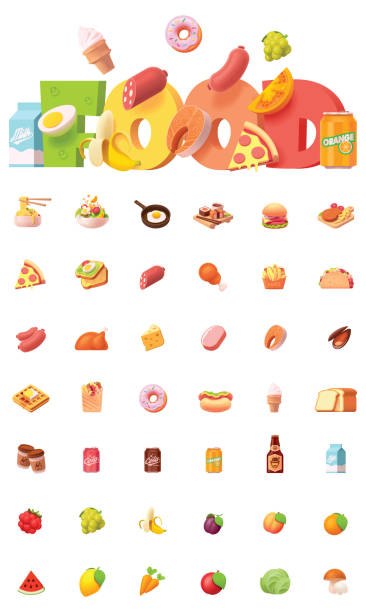 벡터 음식 아이콘 세트 - waffle sausage breakfast food stock illustrations