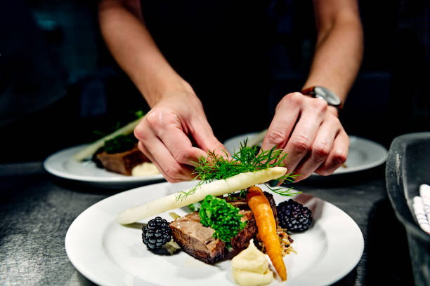 Plates at the pass ready to be served.