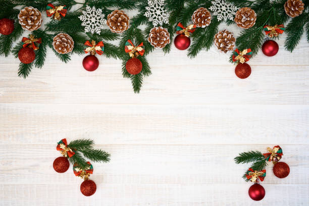 istock Christmas decorations on wooden background. 1072133262