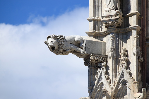 Gothic cathedral close-up exterior in Burgos, Spain.