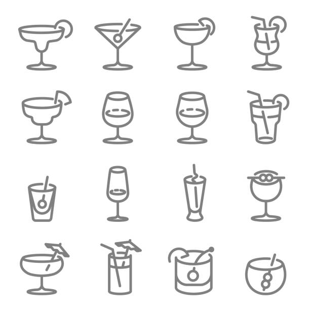 cocktail-vektor-linie-icons. enthält ikonen wie wein, mojito, champagner und vieles mehr. erweiterte schlaganfall. - drink umbrella stock-grafiken, -clipart, -cartoons und -symbole