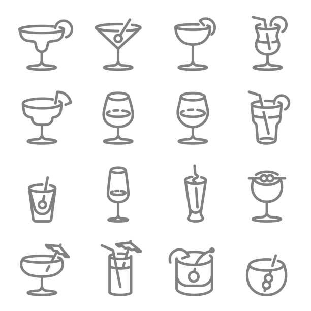 ikony linii wektorów koktajlowych. zawiera takie ikony jak wino, mojito, szampan i inne. rozszerzony skok. - drink umbrella umbrella nobody parasol stock illustrations