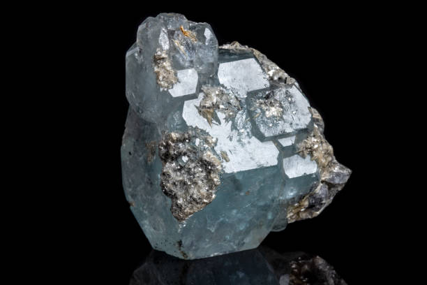 istock Macro mineral stone Aquamarine on a black background 1072140360
