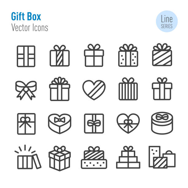 ilustraciones, imágenes clip art, dibujos animados e iconos de stock de regalo caja iconos - vector línea serie - heart shape christmas paper christmas gift