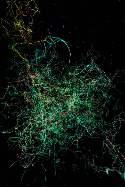 istock Abstract complex background with chaotic moving lines and spheres 1072142524