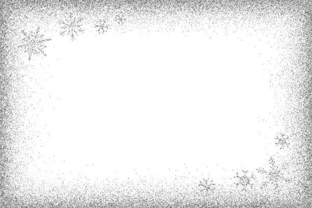 Vector illustration of Silver glitter frame and glitter snowflakes.