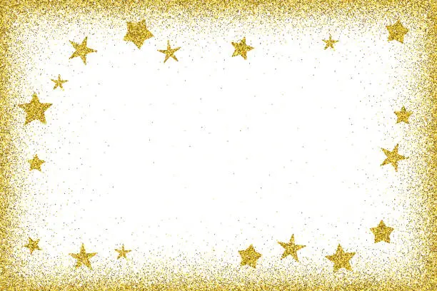 Vector illustration of Holidays card template - Gold glitter frame with glitter stars