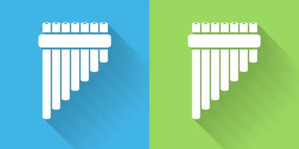 Vector illustration of Pan Pipes Icon with Long Shadow