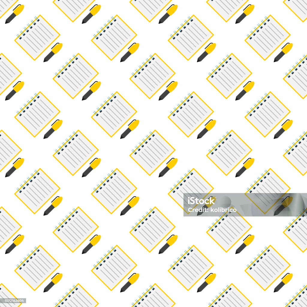 Pnotepad Pattern Vector Seamless Pattern With Notebook And Pen Vector Open Notep Stock ...