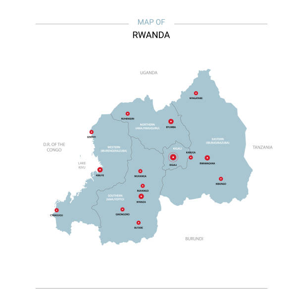 illustrazioni stock, clip art, cartoni animati e icone di tendenza di vettore mappa ruanda con spilla rossa. - ruanda