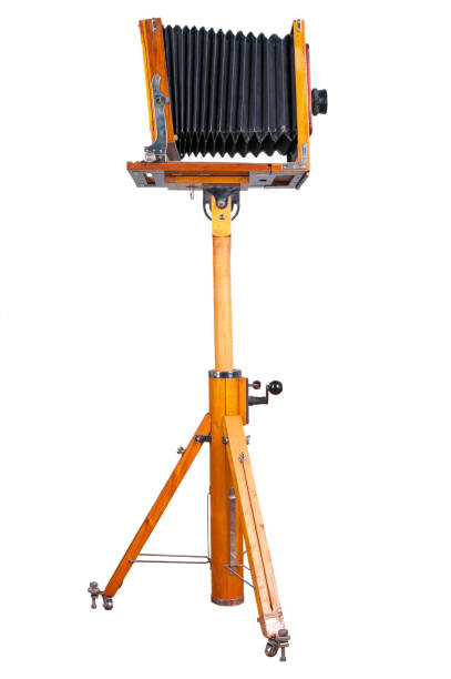 istock Antique wooden camera isolated on white background 1072173180