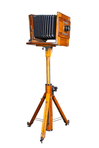 Old wooden camera on white background