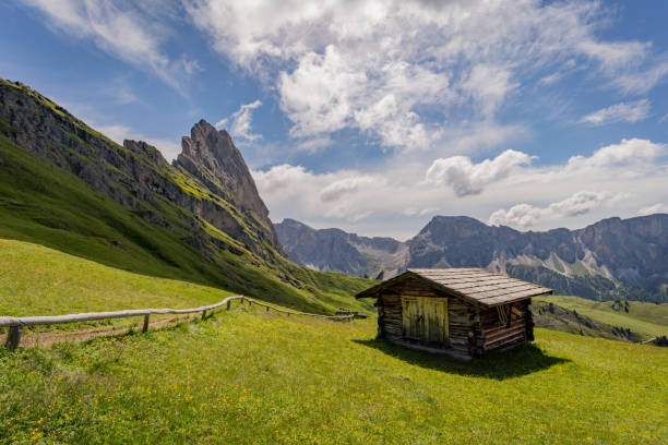 istock Lone Cabin at foot of Dolomites 1072176340