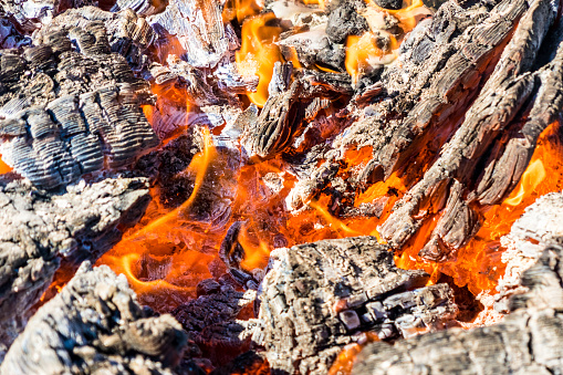 red-hot charcoal. Background. Place for your text. Flame.