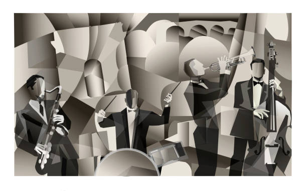 ilustraciones, imágenes clip art, dibujos animados e iconos de stock de banda de jazz en parís - cubismo