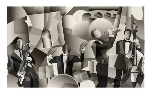 Vector illustration of Jazz band in Paris